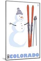 Colorado, Snowman with Skis-Lantern Press-Mounted Art Print