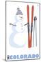 Colorado, Snowman with Skis-Lantern Press-Mounted Art Print