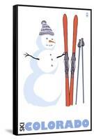 Colorado, Snowman with Skis-Lantern Press-Framed Stretched Canvas