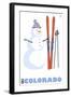 Colorado, Snowman with Skis-Lantern Press-Framed Art Print