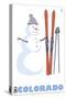 Colorado, Snowman with Skis-Lantern Press-Stretched Canvas