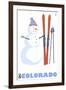 Colorado, Snowman with Skis-Lantern Press-Framed Art Print