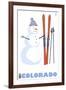 Colorado, Snowman with Skis-Lantern Press-Framed Art Print