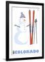 Colorado, Snowman with Skis-Lantern Press-Framed Art Print