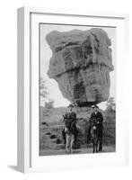 Colorado Springs, CO - Garden of Gods Balanced Rock, Men on Burros-Lantern Press-Framed Art Print