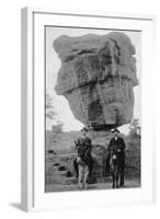 Colorado Springs, CO - Garden of Gods Balanced Rock, Men on Burros-Lantern Press-Framed Art Print