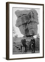 Colorado Springs, CO - Garden of Gods Balanced Rock, Men on Burros-Lantern Press-Framed Art Print