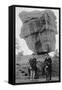 Colorado Springs, CO - Garden of Gods Balanced Rock, Men on Burros-Lantern Press-Framed Stretched Canvas