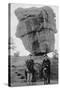 Colorado Springs, CO - Garden of Gods Balanced Rock, Men on Burros-Lantern Press-Stretched Canvas