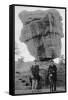 Colorado Springs, CO - Garden of Gods Balanced Rock, Men on Burros-Lantern Press-Framed Stretched Canvas