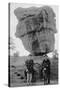 Colorado Springs, CO - Garden of Gods Balanced Rock, Men on Burros-Lantern Press-Stretched Canvas