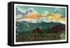 Colorado Springs, CO, Sunset View on Pikes Peak from Garden of the Gods Gate Rocks-Lantern Press-Framed Stretched Canvas