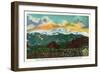 Colorado Springs, CO, Sunset View on Pikes Peak from Garden of the Gods Gate Rocks-Lantern Press-Framed Art Print