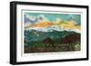 Colorado Springs, CO, Sunset View on Pikes Peak from Garden of the Gods Gate Rocks-Lantern Press-Framed Art Print