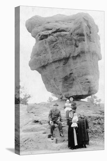 Colorado Springs, Colorado - Family Posing by Balanced Rock in Garden of Gods-Lantern Press-Stretched Canvas