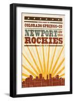 Colorado Springs, Colorado - Skyline and Sunburst Screenprint Style-Lantern Press-Framed Art Print