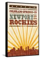 Colorado Springs, Colorado - Skyline and Sunburst Screenprint Style-Lantern Press-Framed Stretched Canvas