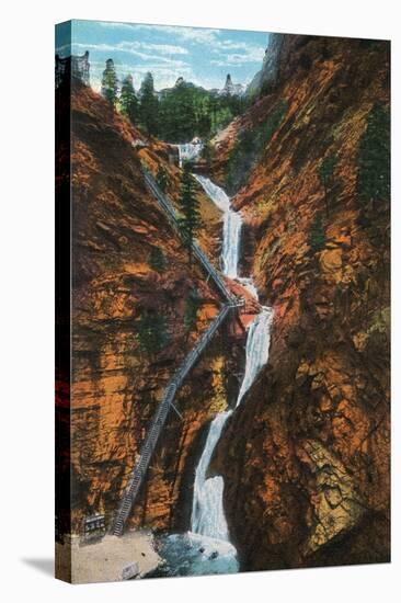 Colorado Springs, Colorado - South Cheyenne Canyon, Seven Falls View-Lantern Press-Stretched Canvas