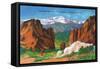 Colorado Springs, Colorado, View of Pikes Peak from Garden of the Gods Gateway-Lantern Press-Framed Stretched Canvas