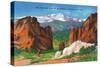 Colorado Springs, Colorado, View of Pikes Peak from Garden of the Gods Gateway-Lantern Press-Stretched Canvas