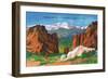 Colorado Springs, Colorado, View of Pikes Peak from Garden of the Gods Gateway-Lantern Press-Framed Art Print