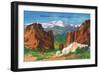 Colorado Springs, Colorado, View of Pikes Peak from Garden of the Gods Gateway-Lantern Press-Framed Art Print