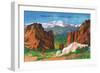 Colorado Springs, Colorado, View of Pikes Peak from Garden of the Gods Gateway-Lantern Press-Framed Art Print