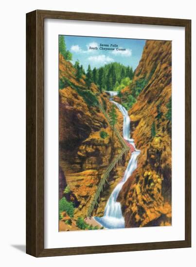 Colorado Springs, Colorado, View of Seven Falls, South Cheyenne Canyon-Lantern Press-Framed Art Print