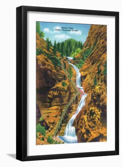 Colorado Springs, Colorado, View of Seven Falls, South Cheyenne Canyon-Lantern Press-Framed Art Print