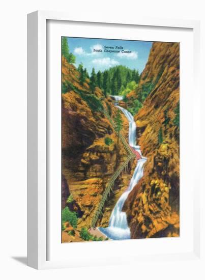 Colorado Springs, Colorado, View of Seven Falls, South Cheyenne Canyon-Lantern Press-Framed Art Print