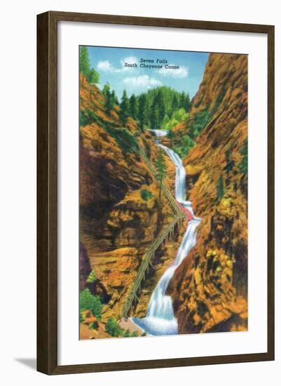 Colorado Springs, Colorado, View of Seven Falls, South Cheyenne Canyon-Lantern Press-Framed Art Print