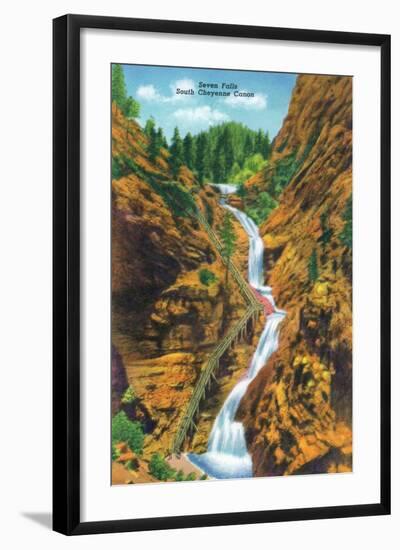 Colorado Springs, Colorado, View of Seven Falls, South Cheyenne Canyon-Lantern Press-Framed Art Print