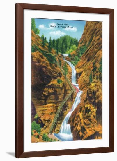 Colorado Springs, Colorado, View of Seven Falls, South Cheyenne Canyon-Lantern Press-Framed Art Print