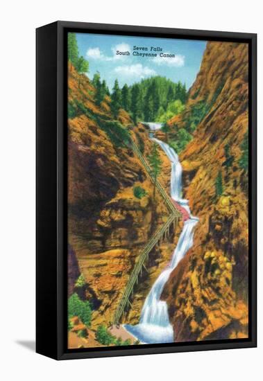 Colorado Springs, Colorado, View of Seven Falls, South Cheyenne Canyon-Lantern Press-Framed Stretched Canvas
