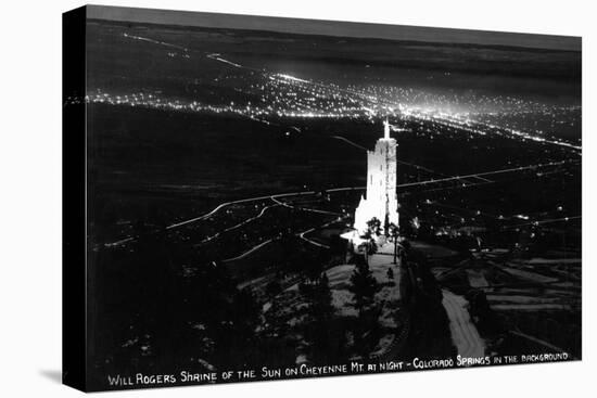 Colorado Springs, Colorado - Will Rogers Shrine of the Sun on Cheyenne Mt at Night-Lantern Press-Stretched Canvas