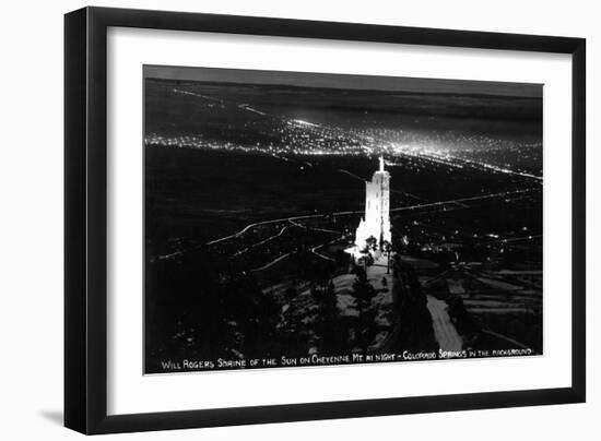 Colorado Springs, Colorado - Will Rogers Shrine of the Sun on Cheyenne Mt at Night-Lantern Press-Framed Art Print