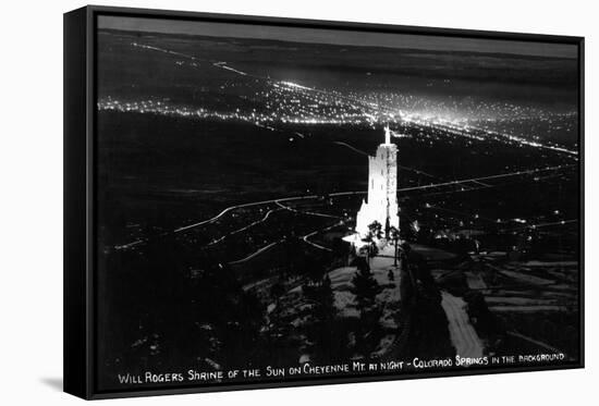 Colorado Springs, Colorado - Will Rogers Shrine of the Sun on Cheyenne Mt at Night-Lantern Press-Framed Stretched Canvas