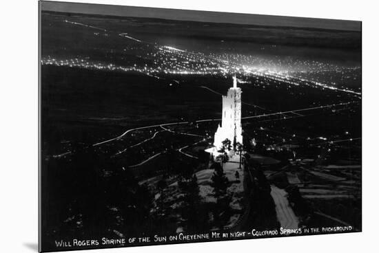 Colorado Springs, Colorado - Will Rogers Shrine of the Sun on Cheyenne Mt at Night-Lantern Press-Mounted Art Print