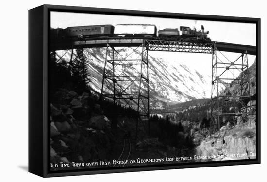 Colorado - Train on Georgetown Loop between Georgetown and Silver Plume-Lantern Press-Framed Stretched Canvas