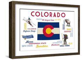 Colorado - Typography and Icons-Lantern Press-Framed Art Print