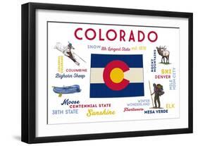 Colorado - Typography and Icons-Lantern Press-Framed Art Print