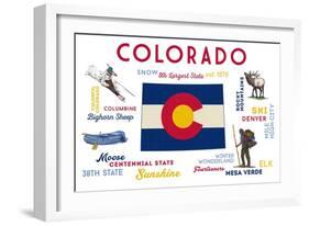 Colorado - Typography and Icons-Lantern Press-Framed Art Print