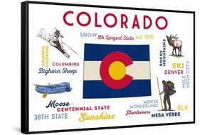 Colorado - Typography and Icons-Lantern Press-Framed Stretched Canvas