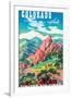 Colorado - United Air Lines, Vintage Airline Travel Poster, 1950s-Joseph Fehér-Framed Art Print