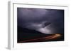 Colorado, Upper Arkansas River Valley. Lightning Stormover Vehicle Light Track-Jaynes Gallery-Framed Photographic Print