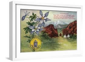 Colorado, View of Garden of the Gods, Pikes Peak, Columbine Flowers-Lantern Press-Framed Art Print