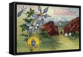 Colorado, View of Garden of the Gods, Pikes Peak, Columbine Flowers-Lantern Press-Framed Stretched Canvas