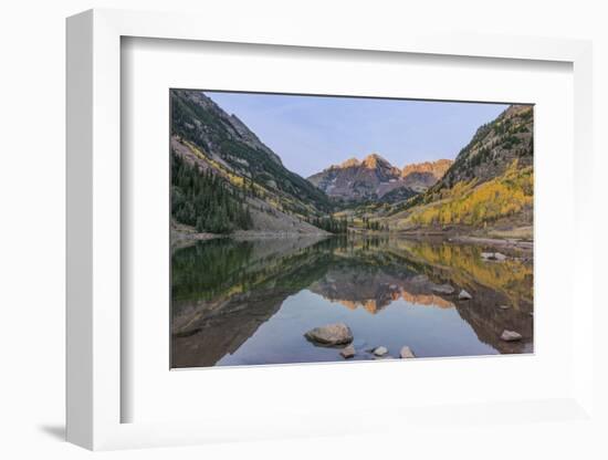 Colorado, White River National Forest, Maroon Bells with Autumn Color at First Light-Rob Tilley-Framed Photographic Print