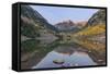 Colorado, White River National Forest, Maroon Bells with Autumn Color at First Light-Rob Tilley-Framed Stretched Canvas