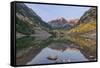 Colorado, White River National Forest, Maroon Bells with Autumn Color at First Light-Rob Tilley-Framed Stretched Canvas